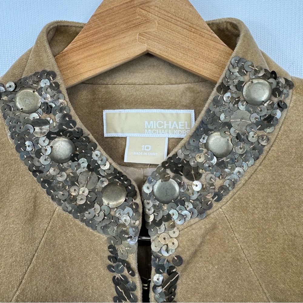 Michael Kors velvet tan tailored blazer metallic sequins & stand collar NWOT 10 - Picture 16 of 16